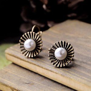 3x Boho Pearl Gold Earrings
